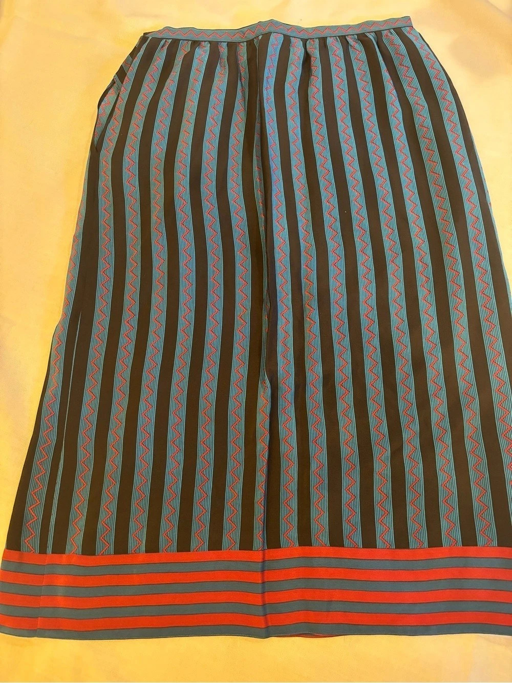 Calvin Klein Silk Geometric Maxi Skirt in Black & Red Like New